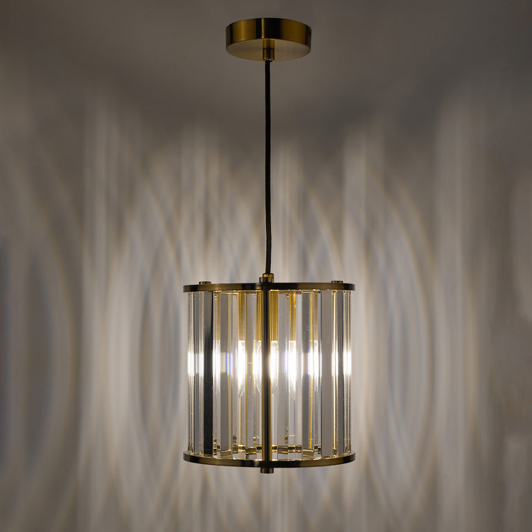 Kiran Pendant Natural Brass Ceiling Light with Crystal Shade, Adjustable Hanging Pendant for Modern Home Décor