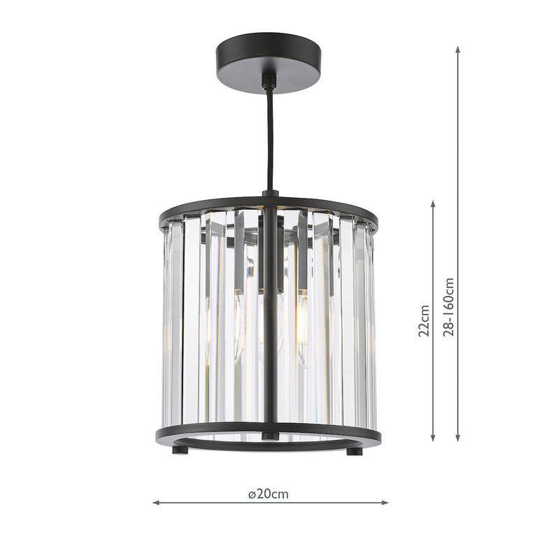 Kiran Pendant Satin Black with Crystal Shade, Adjustable Ceiling Mount Pendant Hanging Light