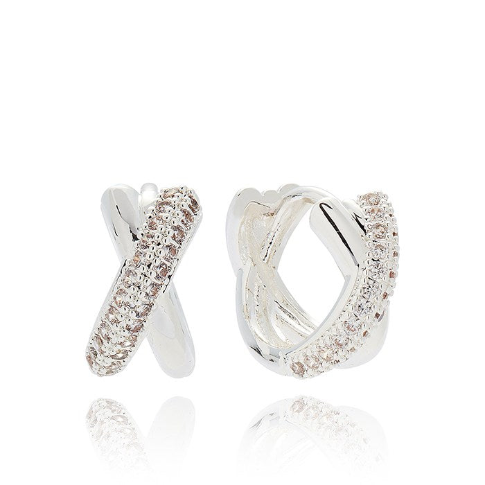 Kiss Crossover Pave Silver Plated Earrings