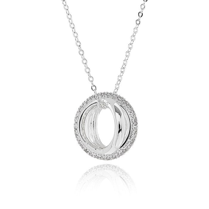 Kiss Crossover Pave Silver Plated Necklace