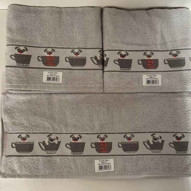 Kitchen Towel Pug in a Mug Silver