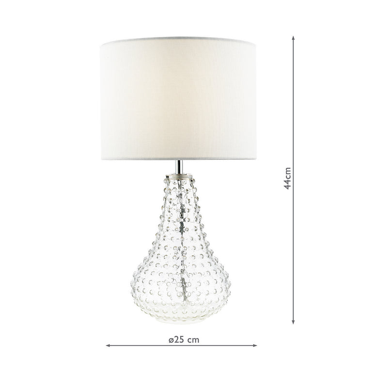 Kristina Glass Table Lamp Clear with White Linen Drum Shade – Elegant Lighting for Bedroom, Living Room & Home Décor