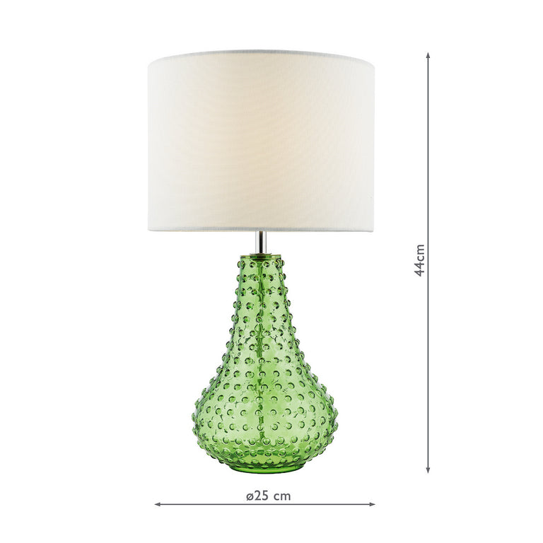 Kristina Glass Table Lamp Green with White Linen Drum Shade – Elegant Home Lighting for Bedroom & Living Spaces
