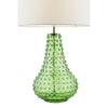 Kristina Glass Table Lamp Green with White Linen Drum Shade – Elegant Home Lighting for Bedroom & Living Spaces