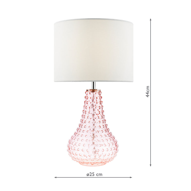 Kristina Glass Table Lamp Pink with White Linen Drum Shade – Vintage Style Lighting Collection for Home Décor
