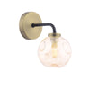 Lainey Wall Light Matt Black and Antique Brass With Closed Organic Amber Glass picture with switched on light