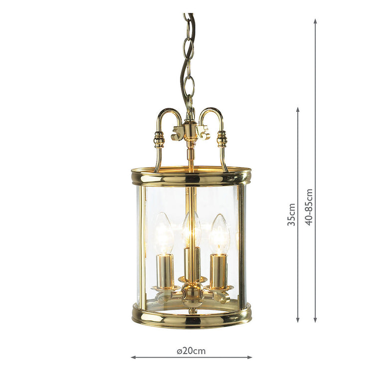 Lambeth 3 Light Lantern Pendant in Polished Brass Semi Flush Light Ceiling Fitting with Glass Shade Home Décor