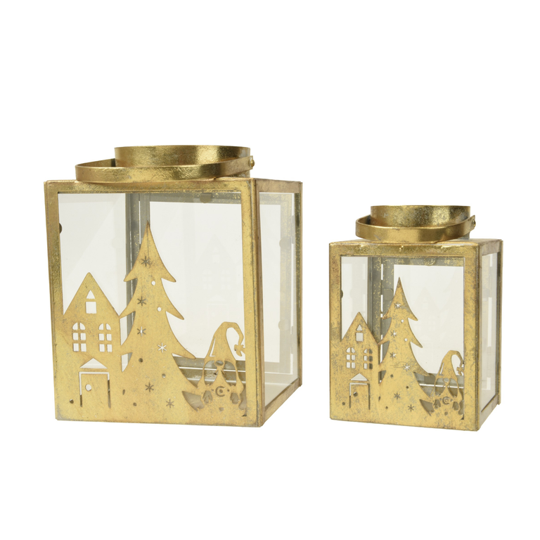 Lantern Iron Powder Coating With Tree and House Scenery Large