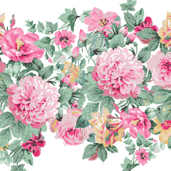 English country garden-inspired wall mural with oversized roses.