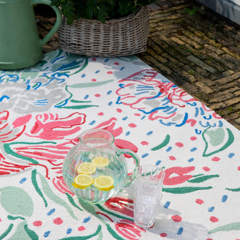 Laura Ashley Lilith Outdoor Floral Rug Poppy Red