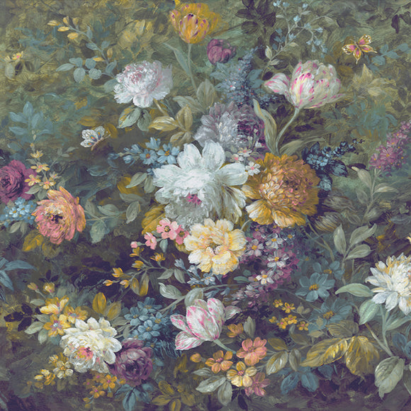 Mathilde Multi wall mural with large and small scale flowers in a country garden design.