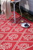Laura Ashley Porchester Outdoor Floral Rug Poppy Red close-up view picture of the pattern design