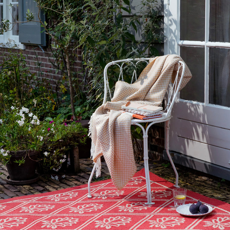 Laura Ashley Porchester Outdoor Floral Rug Poppy Red