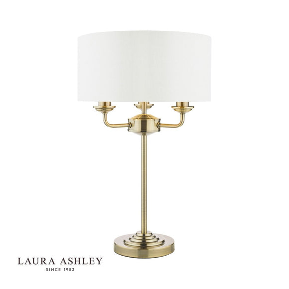 Laura Ashley Sorento 3 Light Table Lamp Antigue Brass With Ivory Shade
