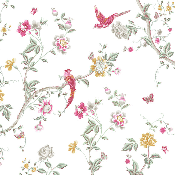 Laura Ashley Mural Summer Palace Peony wall mural with pink flowers and birds