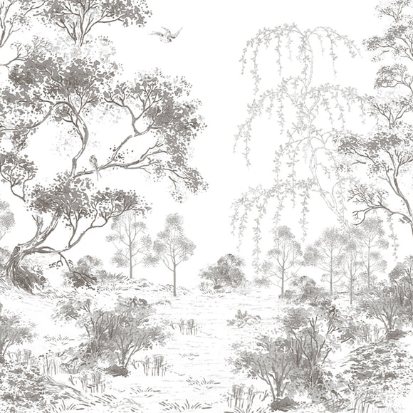 Botanical Talbenny Mono Mural featuring towering trees in monochrome.