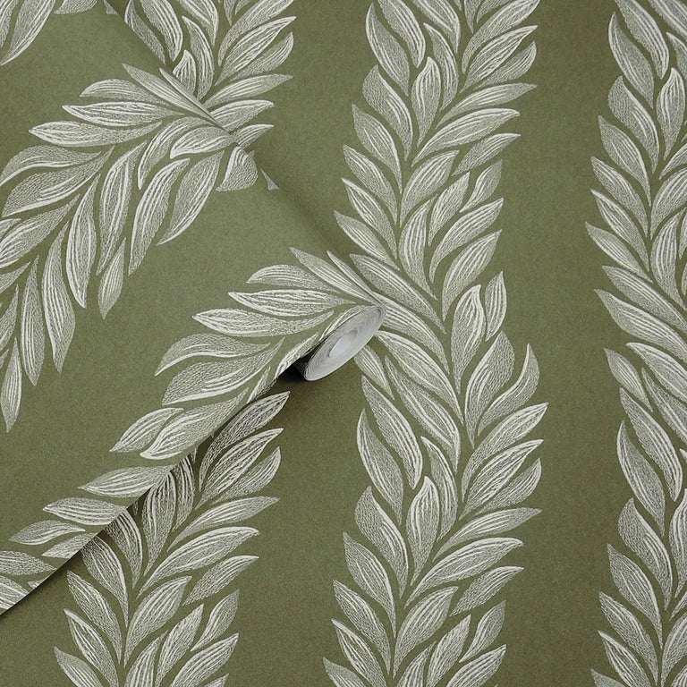 Laura Ashley Wallpaper Coulderton Leaves Olive Green