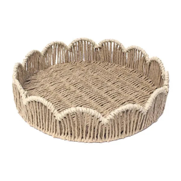 Leaf & Loom Flower Round Paper Rope Tray Cream Border