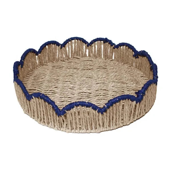 Leaf & Loom Flower Round Paper Rope Tray Navy Border