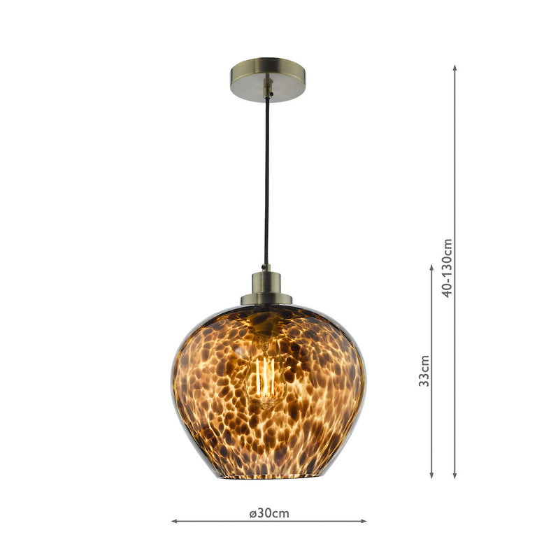 Leandra Pendant Ceiling Light in Amber Glass with Antique Brass Finish – Hanging Home Decor Lighting