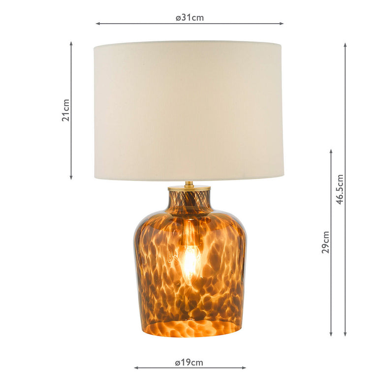 Leandra Table Lamp Amber Glass with White Linen Shade – Contemporary Home Decor Lighting Collection