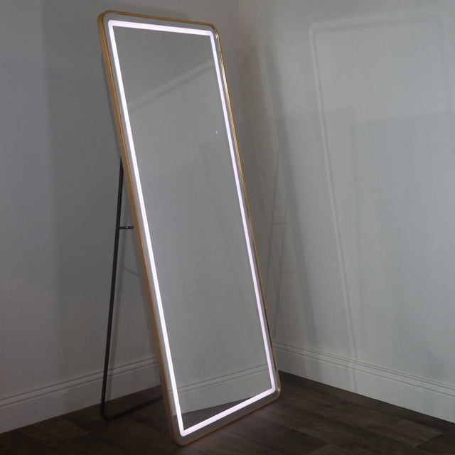 Modena LED Cheval Rectangle Mirror Gold 170 x 70 cm
