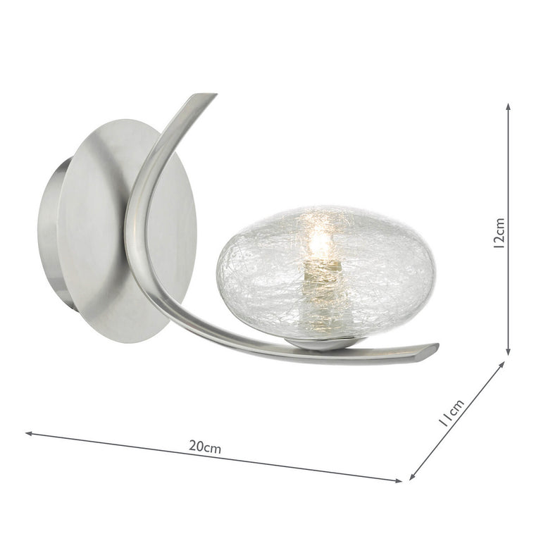 Leighton Wall Light Satin Chrome with Sugar Cane Glass Shade & Rocker Switch – Modern Wall Lamp