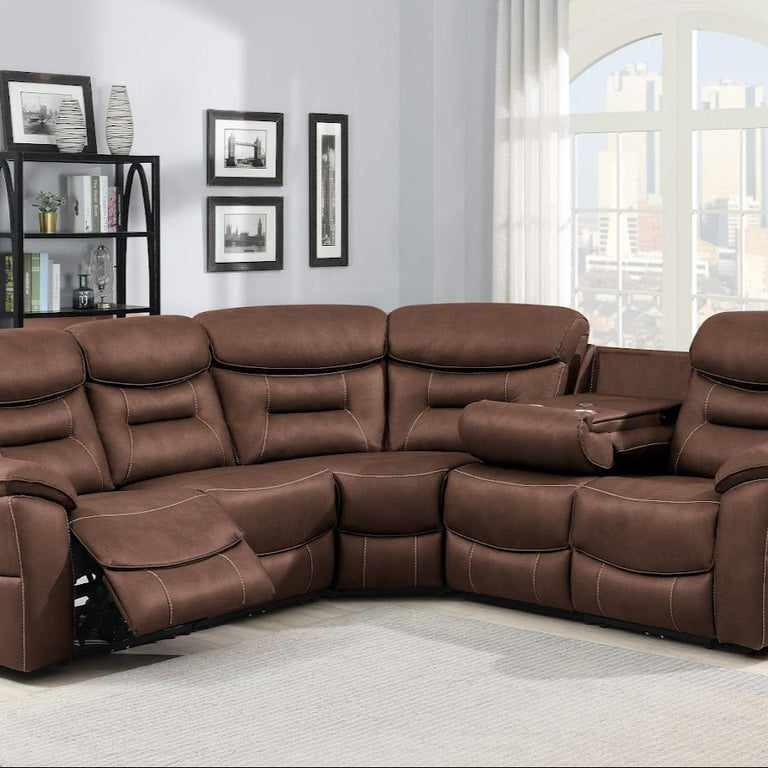 Leroy Corner Sofa Electric Recliner Chestnut
