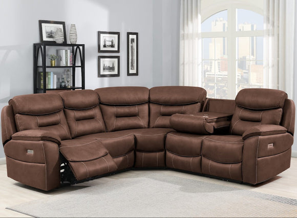 Leroy Corner Sofa Electric Recliner Chestnut life style close view photo