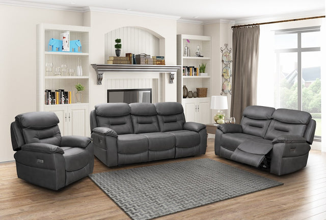 Leroy 3 Seater Sofa Electric Recliner Grey