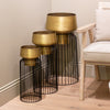 Lia Planter With Stand Brass/Black Large life style picture of three different size pots