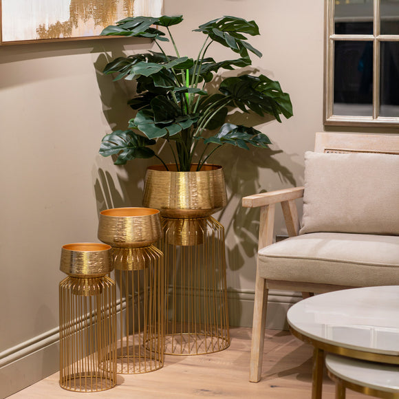 Lia Set of 3 Planters With Stand Gold 3 sizes available 