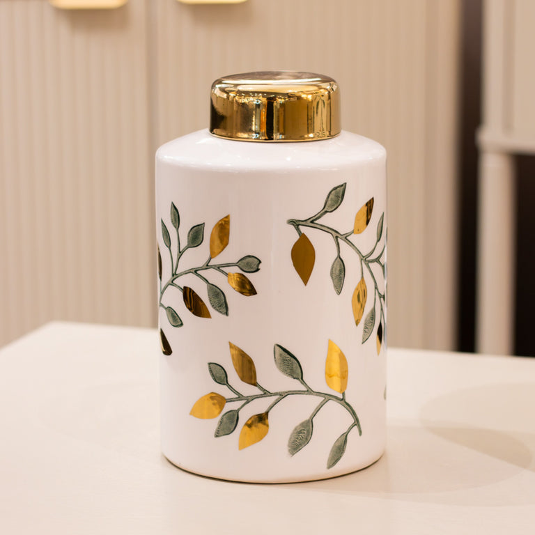 Green & Gold Ceramic Jar 31.5 cm – Centerpiece Home Accessories