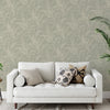 Liege Green Meadow Leaf Wallpaper hung in a styled room setting