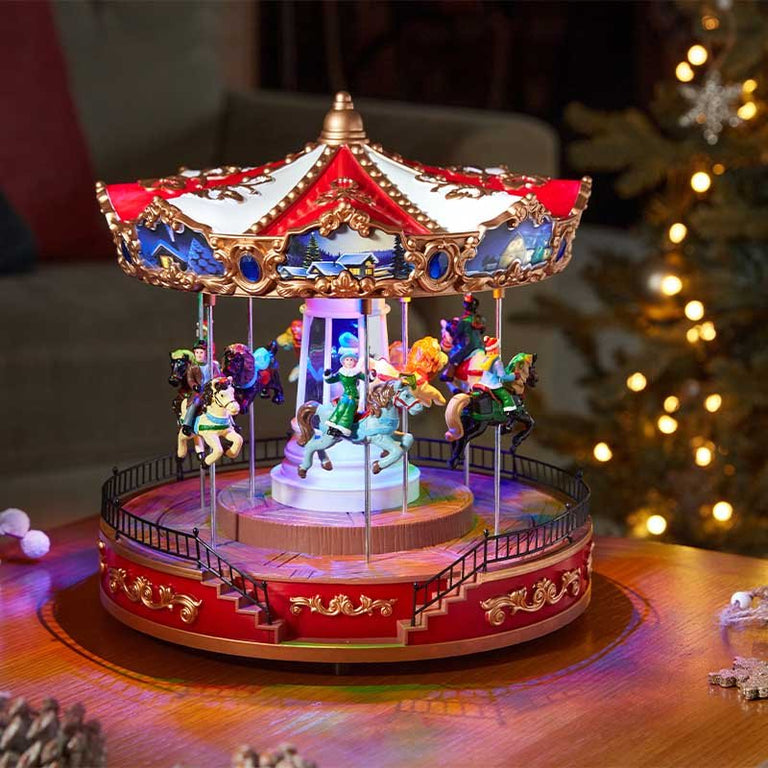 Light-Up Carousel Christmas Snow Scene