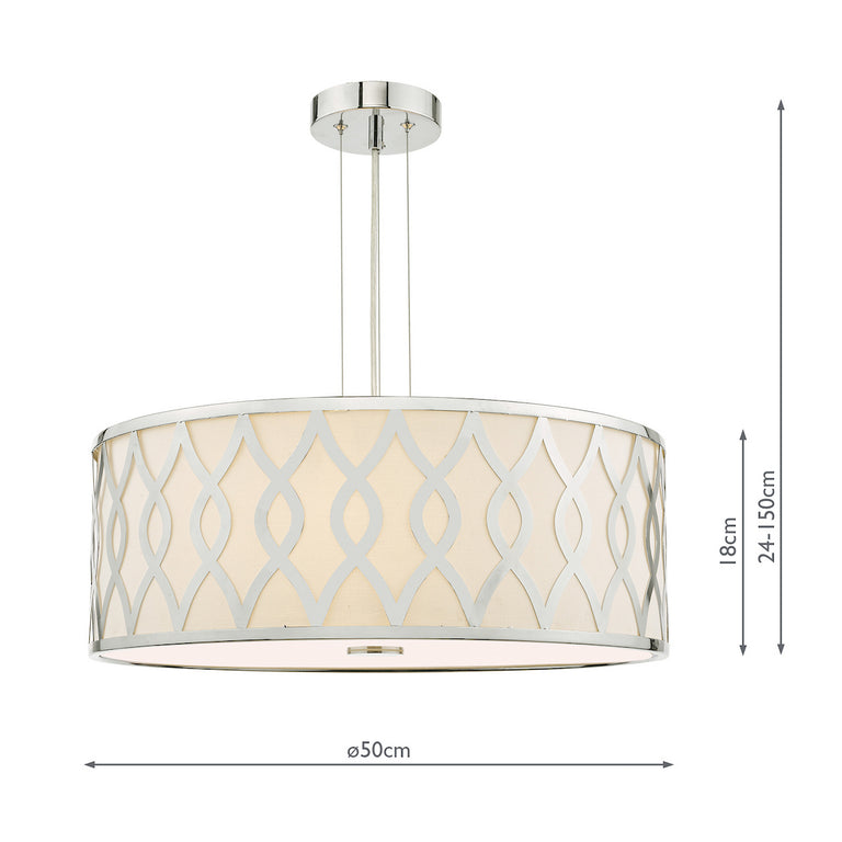 Locryn 4 Light Pendant Polished Chrome Ceiling Light with Ivory Drum Shade & Acrylic Diffuser