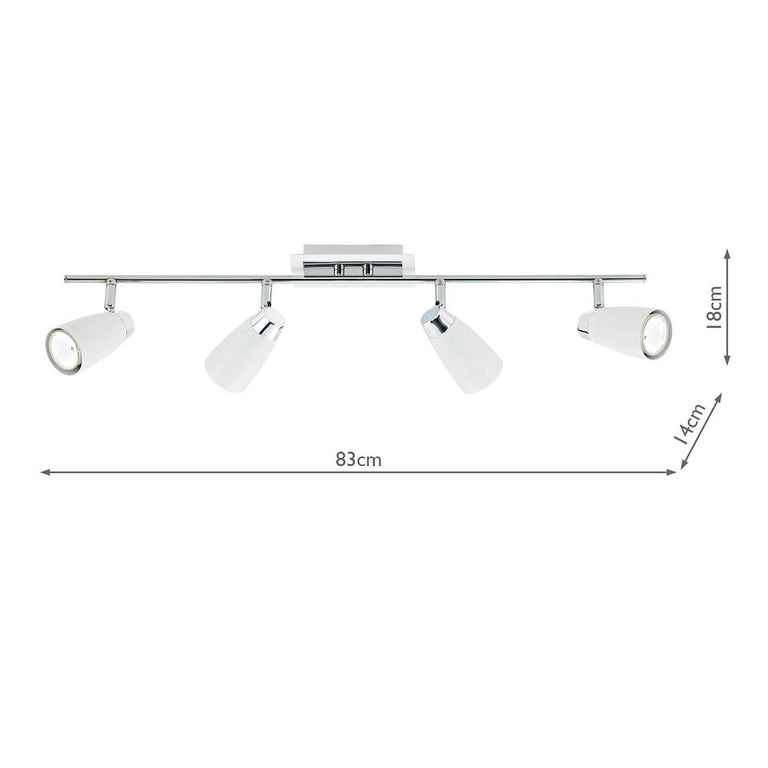 Loft 4 Light Bar Spotlight Matt White and Polished Chrome Finish – Modern Semi-Flush Light