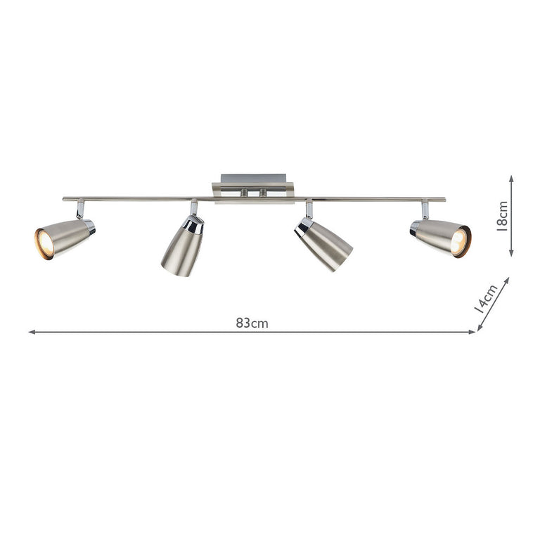 Loft 4 Light Bar Spotlight Satin Chrome and Polished Chrome - Semi-Flush Ceiling Fitting Light