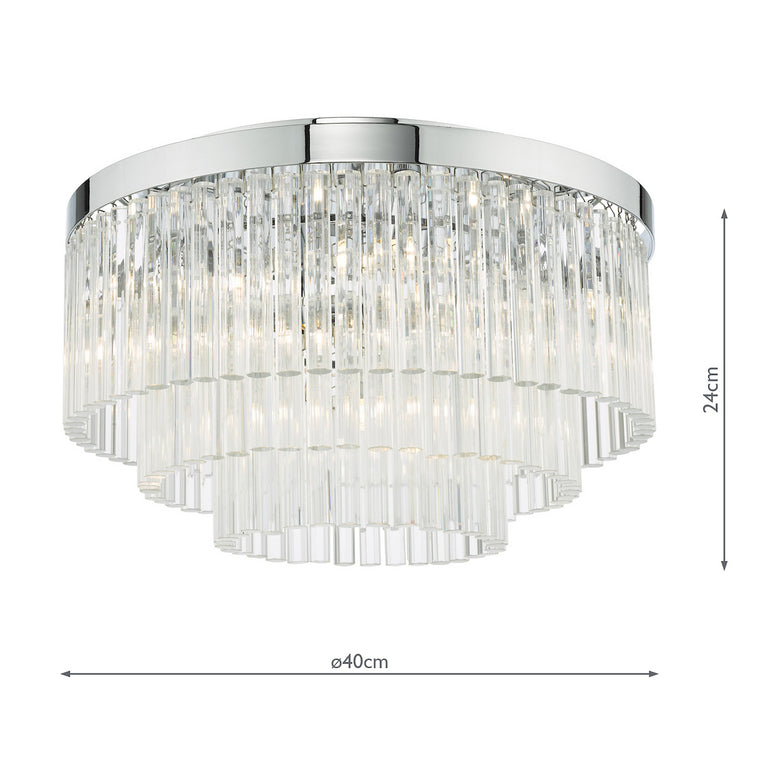 Logan 5 Light Flush Polished Chrome and Glass Tiered Crystal Ceiling Fitting for Home Decor