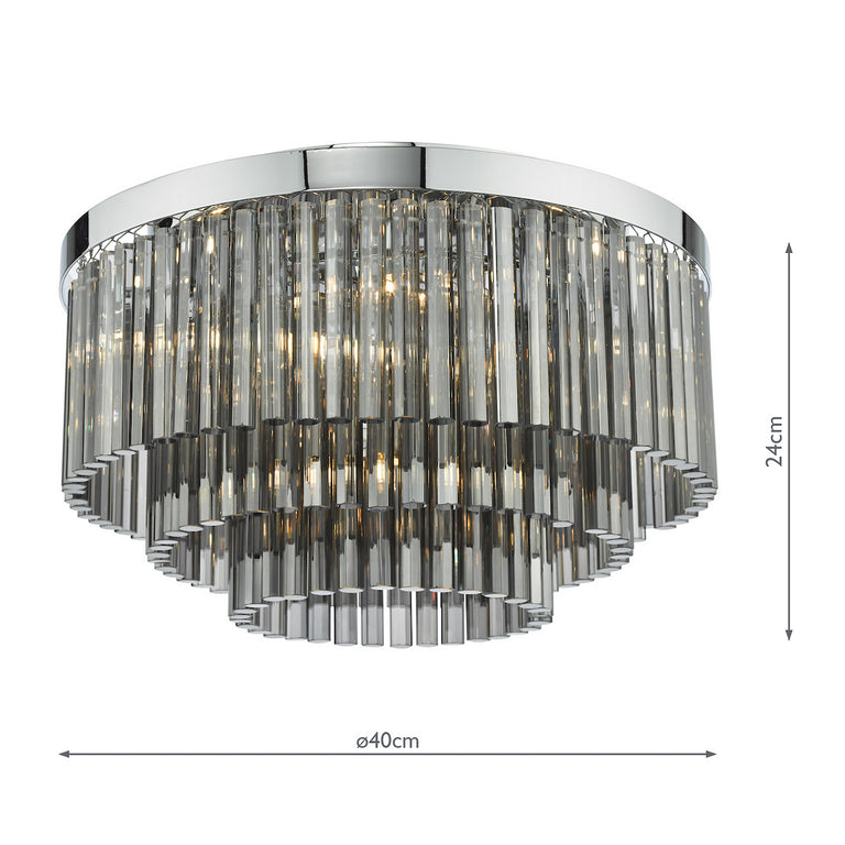 Logan 5 Light Flush Polished Chrome with Smoked Glass Tiers, Modern Home Lighting
