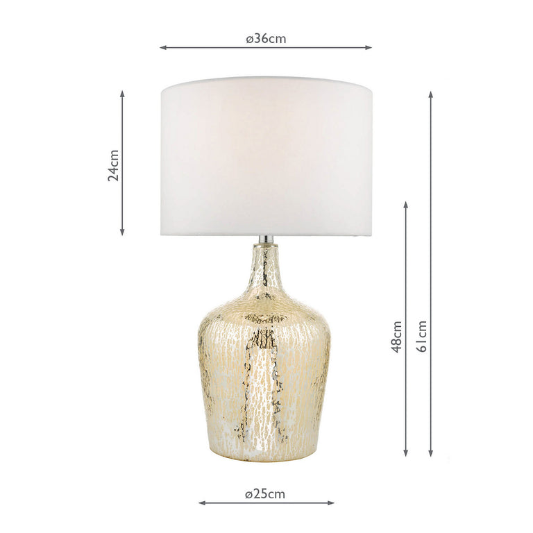 Lolek Table Lamp Silver Mercury Glass with Ivory Faux Silk Shade – Elegant Home Decor Lighting