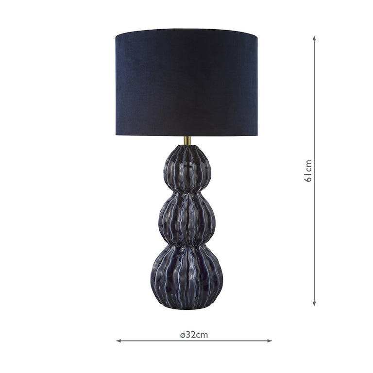 Lorelai Ceramic Table Lamp Blue with Blue Velvet Drum Shade – Modern Home Lighting Collection