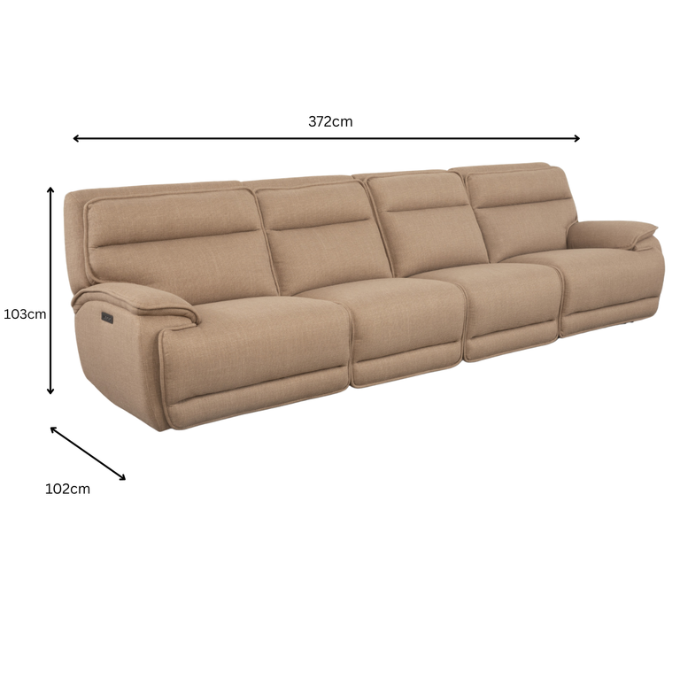 Louise 4 Seater Sofa Electric Recliner Taupe with USB Charging Ports – Large Fabric Living Room Couch
