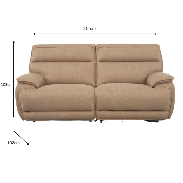 Louise 2 Seater Sofa Electric Recliner Taupe with USB Charging | Fabric Living Room Furniture