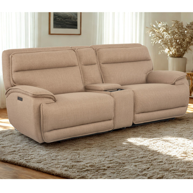 Louise 2 Seater Sofa Recliner with Console, USB Charging & Cup Holders, Fabric Living Room Furniture