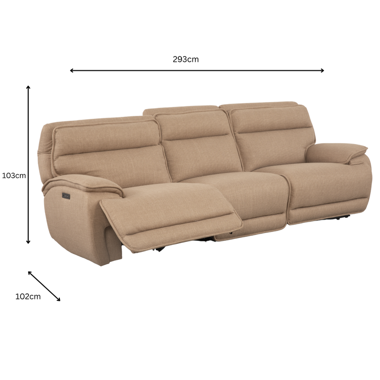 Louise 3 Seater Sofa Electric Recliner Taupe Fabric Sofa with USB Charging Ports