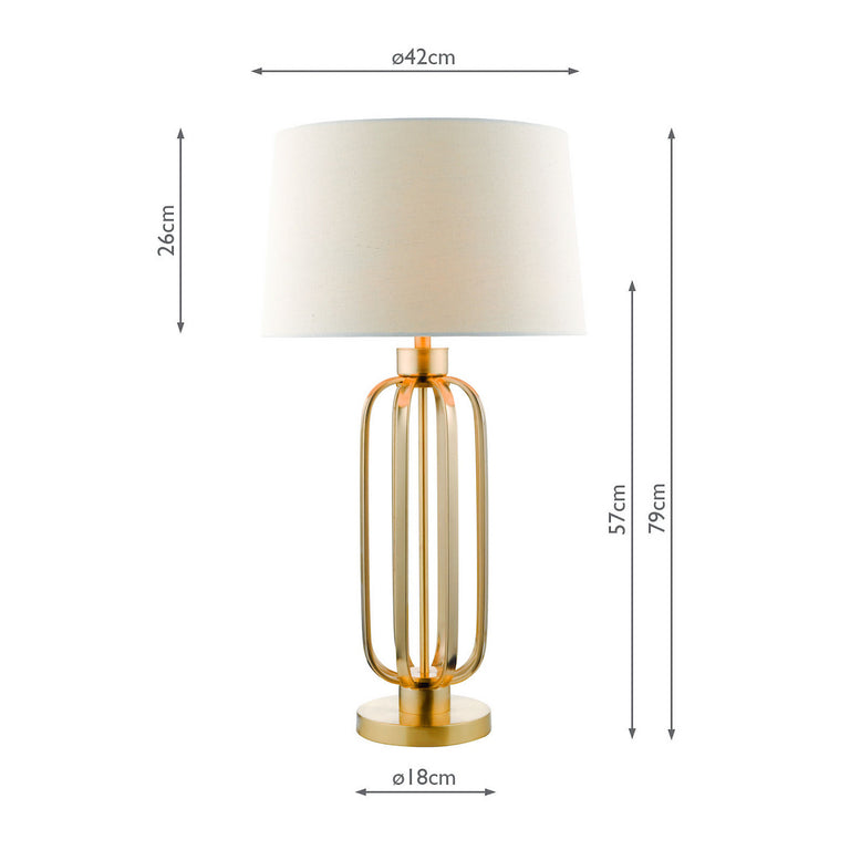 Lucie Table Lamp Satin Brass with Natural Linen Shade – Sculptural Metal Lighting Collection