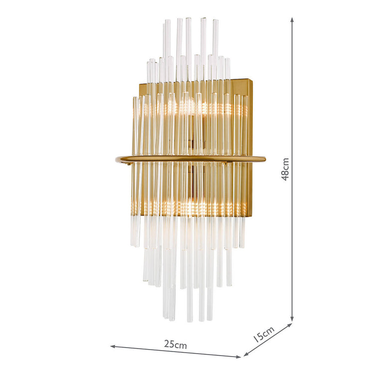 Lukas 2 Light Wall Light Antique Gold with Glass Rods Shade – Elegant Wall Lamp for Home Decor