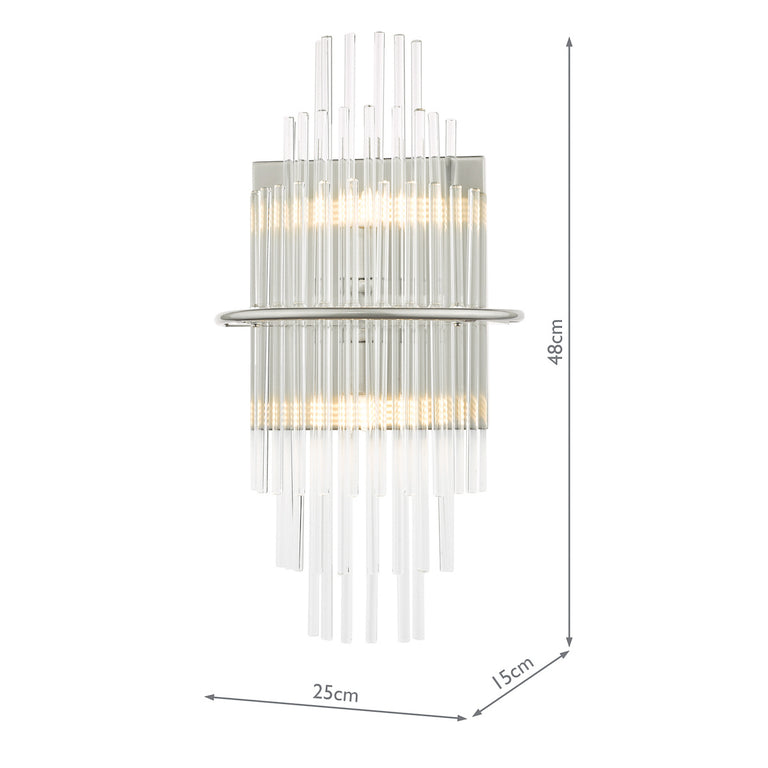 Lukas 2 Light Wall Light Polished Chrome with Glass Rods Shade Modern Wall Lamp for Home Decor