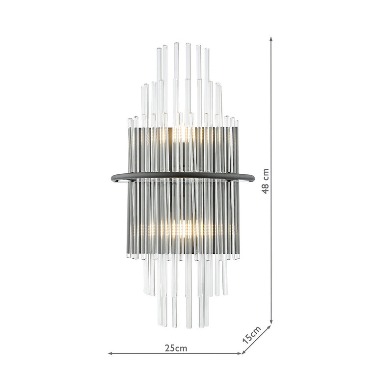 Lukas 2 Light Wall Light Satin Black with Glass Rods Shade – Modern Wall Lamp for Home Decor
